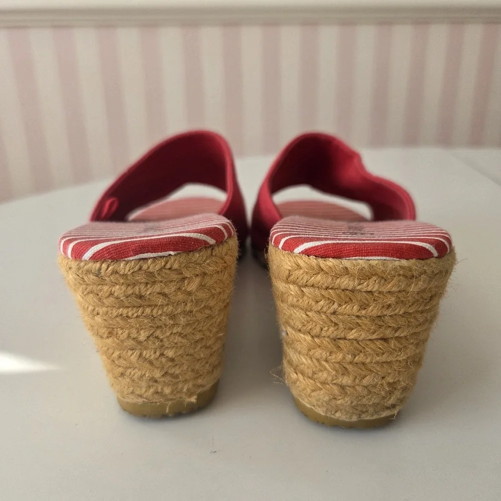 White Stag Espadrille 10 M CASSY Wedge Sandals‎ Shoes Red White Striped Nautical